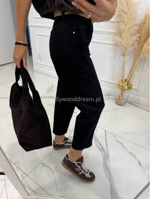 Czarne spodnie jeans z paskiem i szewkiem na nogawkach Karim 24 - photo #8