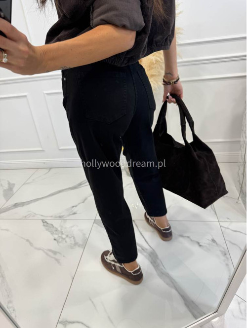 Czarne spodnie jeans z paskiem i szewkiem na nogawkach Karim 24 - photo #9