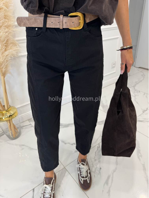 Czarne spodnie jeans z paskiem i szewkiem na nogawkach Karim 24 - photo #12