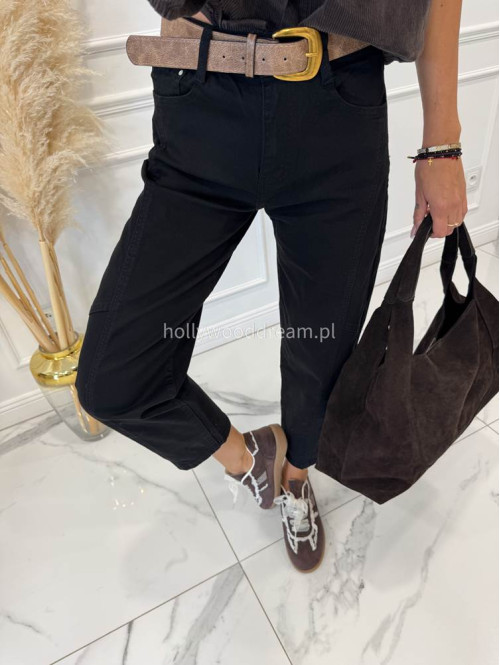 Czarne spodnie jeans z paskiem i szewkiem na nogawkach Karim 24 - photo #14
