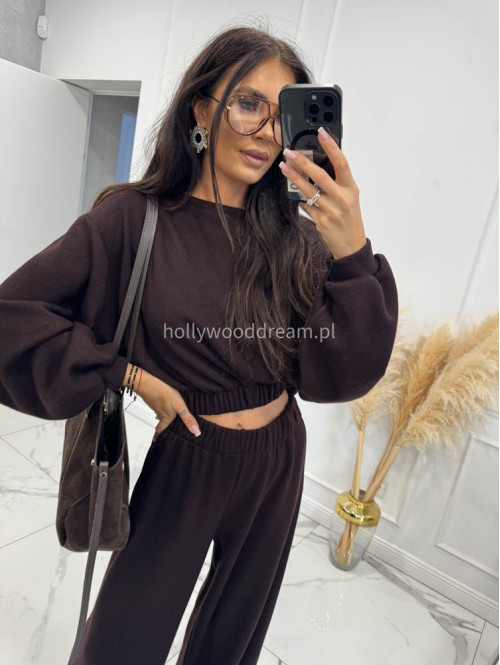Czekoladowy komplet sweterkowy bluza+ spodnie Milka 183 - photo #3