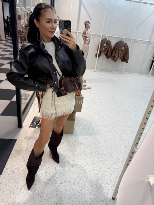 Czekoladowa kurtka bomber skórzana premium MILENA 25 Czekoladowa kurtka bomber skórzana premium MILENA 25 - photo #33