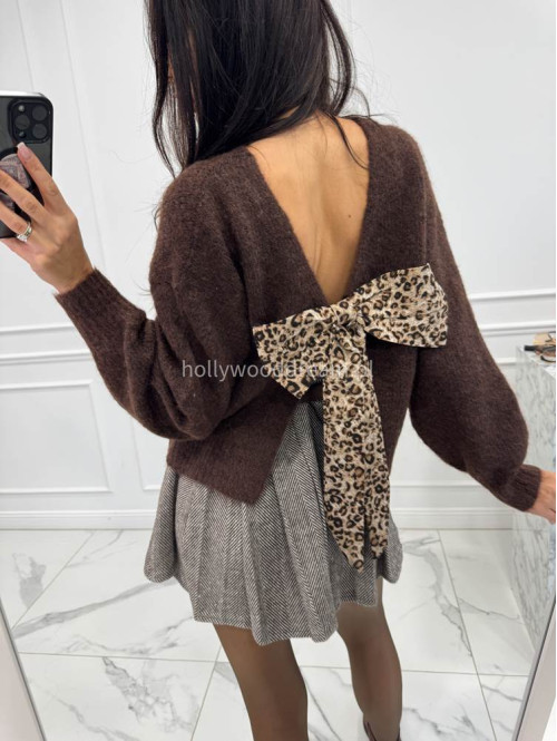 Brązowy sweter z kokardą na plecach Lamer 94 - photo #9