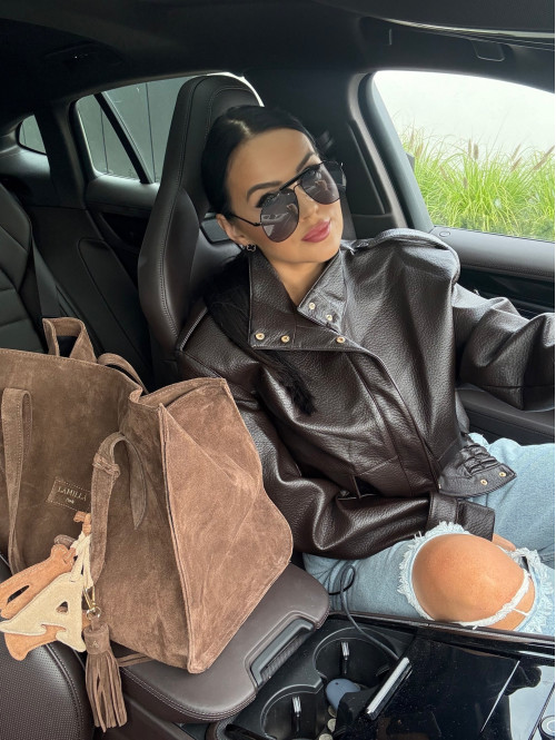 Czekoladowa kurtka bomber skórzana premium MILENA 25 Czekoladowa kurtka bomber skórzana premium MILENA 25 - photo #37