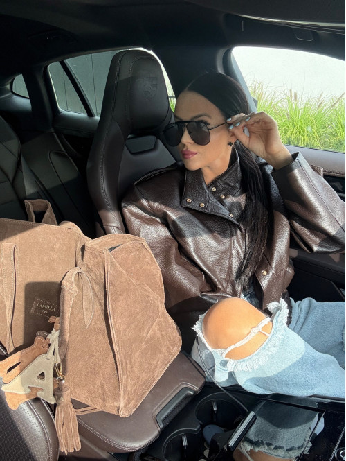 Czekoladowa kurtka bomber skórzana premium MILENA 25 Czekoladowa kurtka bomber skórzana premium MILENA 25 - photo #38