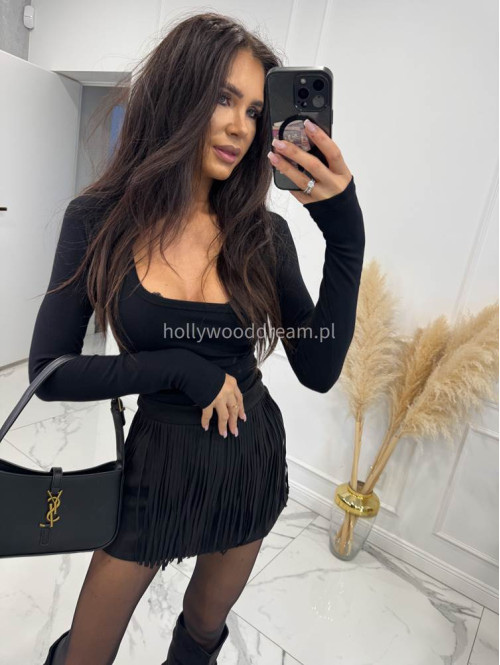 Czarna bluzka z długim rękawem i dekoltem karo MARCELA 30 - photo #3