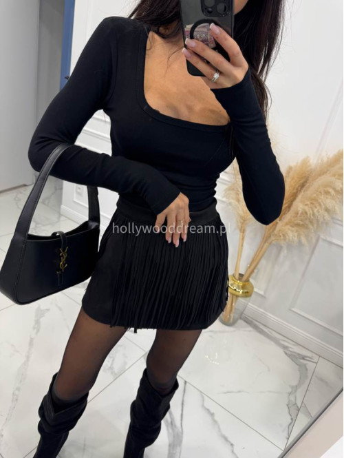 Czarna bluzka z długim rękawem i dekoltem karo MARCELA 30 - photo #6