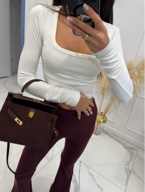Biała bluzka z długim rękawem i dekoltem karo MARCELA 30 - photo #5