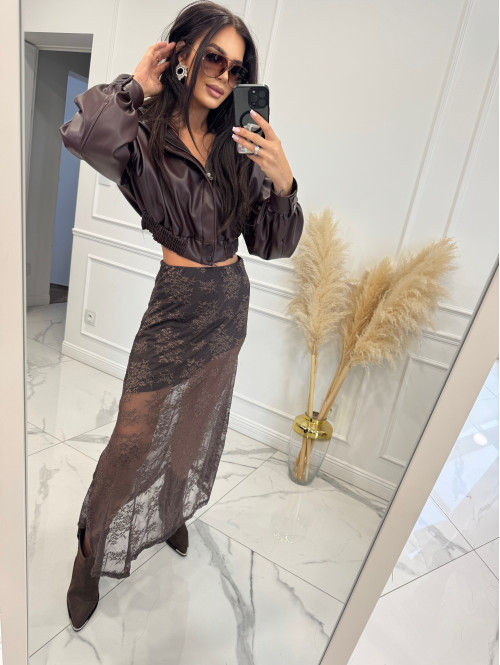 Czekoladowa spódnica midi siateczkowa ze wzorem GIRLS 94