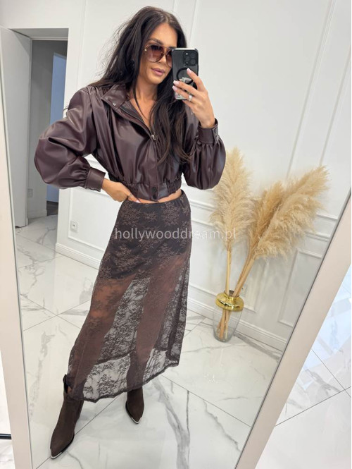 Czekoladowa spódnica midi siateczkowa ze wzorem GIRLS 94 - photo #14