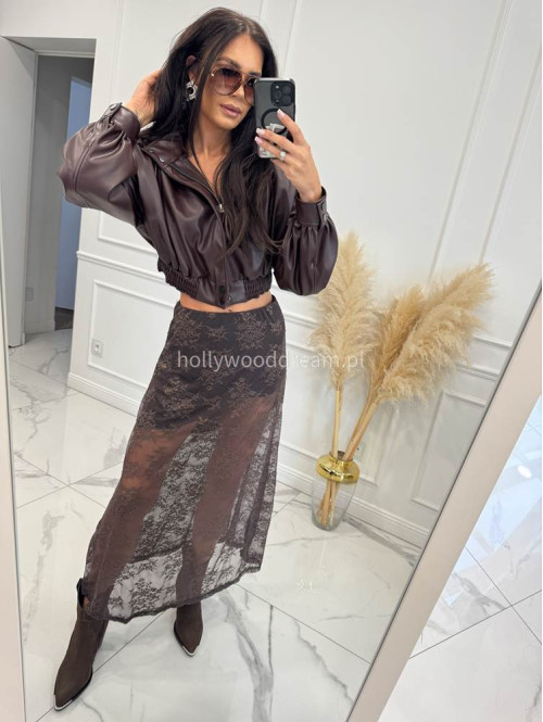 Czekoladowa spódnica midi siateczkowa ze wzorem GIRLS 94 - photo #16