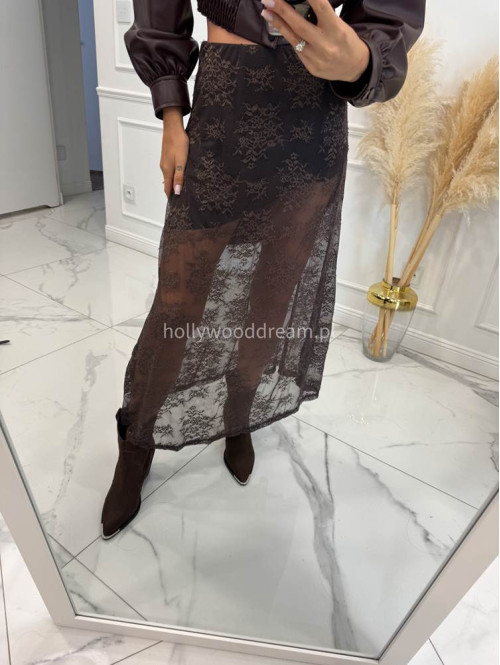 Czekoladowa spódnica midi siateczkowa ze wzorem GIRLS 94 - photo #17