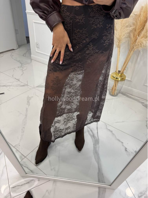 Czekoladowa spódnica midi siateczkowa ze wzorem GIRLS 94 - photo #19