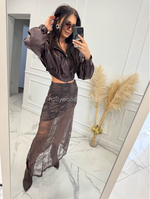 Czekoladowa spódnica midi siateczkowa ze wzorem GIRLS 94 - photo #21