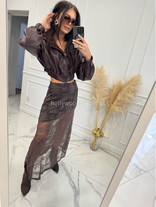 Czekoladowa spódnica midi siateczkowa ze wzorem GIRLS 94 - photo #22