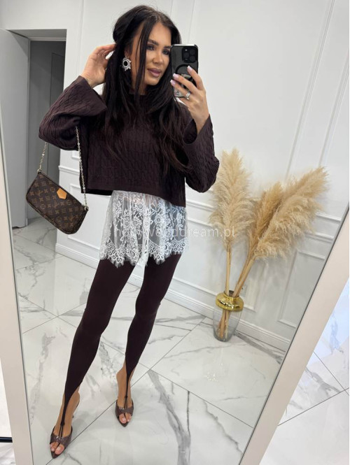Czekoladowy sweter z topem z białą koronką POPPY 24 - photo #2