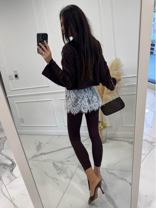 Czekoladowy sweter z topem z białą koronką POPPY 24 - photo #8