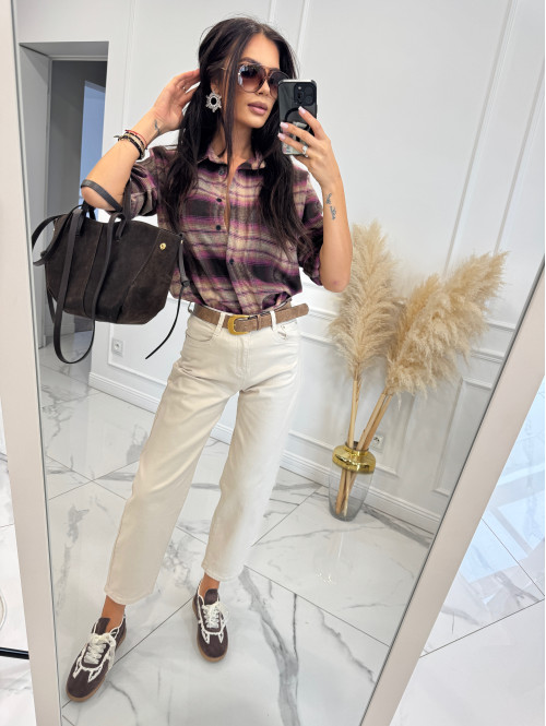 Kremowe spodnie balloon jeans z paskiem Frank 195