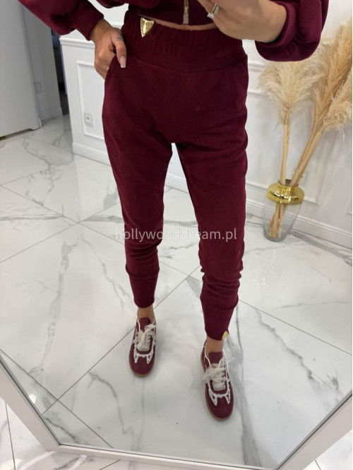 Bordowy komplet a'la sztruksowy Bluza+ spodnie Roksana 155 - photo #10