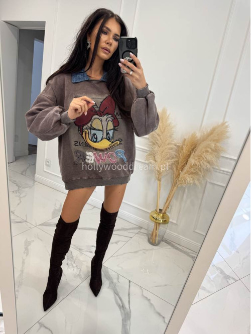 Brązowa bluza z jeansowym kołnierzykiem i aplikacją Kid 192 - photo #2