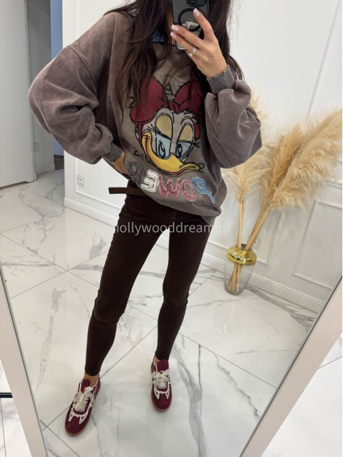Brązowa bluza z jeansowym kołnierzykiem i aplikacją Kid 192 - photo #10
