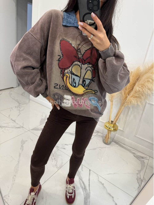 Brązowa bluza z jeansowym kołnierzykiem i aplikacją Kid 192 - photo #11