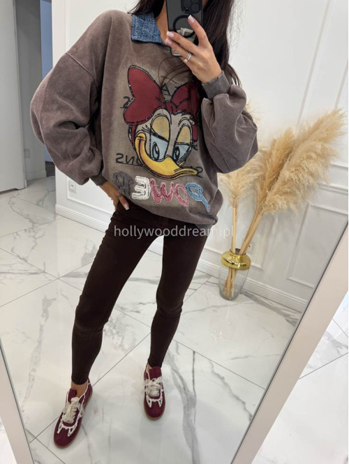 Brązowa bluza z jeansowym kołnierzykiem i aplikacją Kid 192 - photo #12