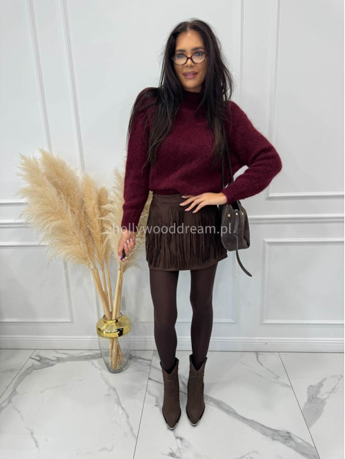 Bordowy  sweter z kid moherem Paulina 194 - photo #2