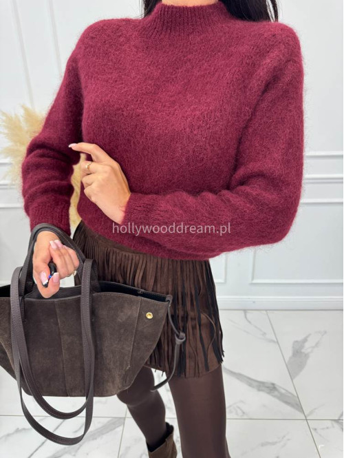 Bordowy  sweter z kid moherem Paulina 194 - photo #10