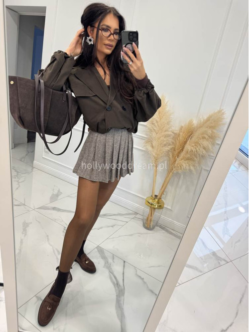 Brązowa kurtka krótka z bufiastymi rękawami zapinana na guziki RELA 19 Brązowa kurtka krótka z bufiastymi rękawami zapinana na guziki RELA 19 - photo #6