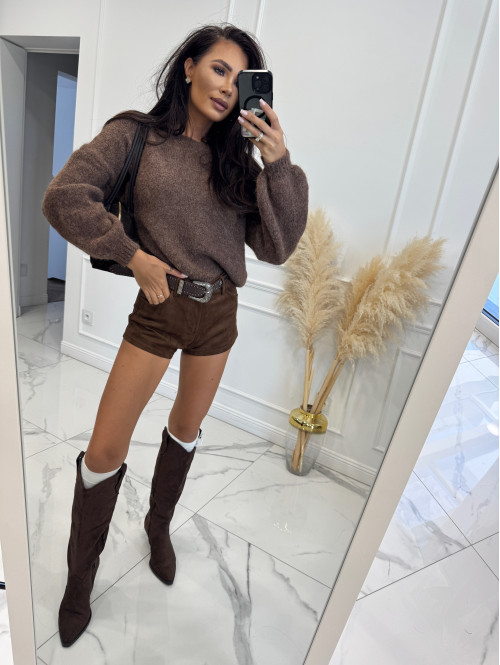 Jasno brązowy sweter ze ściągaczami przy rękawach i w talii MUFFIN 19