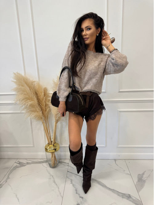 Beżowy sweter ze ściągaczami przy rękawach i w talii MUFFIN 19 - photo #0