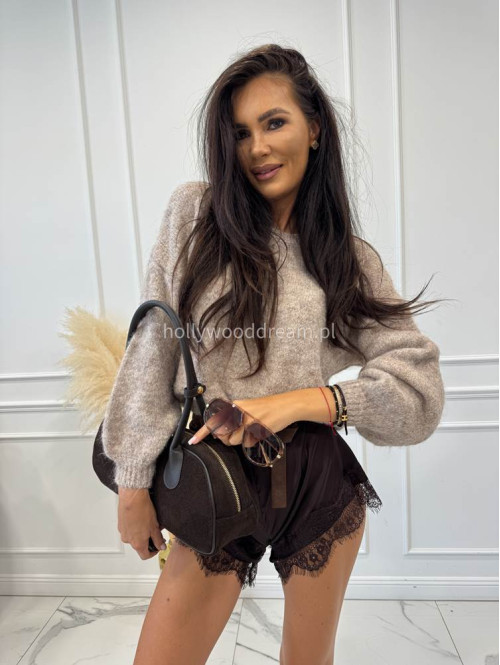 Beżowy sweter ze ściągaczami przy rękawach i w talii MUFFIN 19 - photo #9