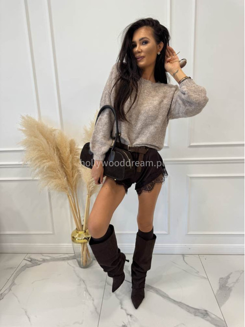 Czekoladowe spodenki satynowe wykończone koronką ISABELL 19 - photo #19