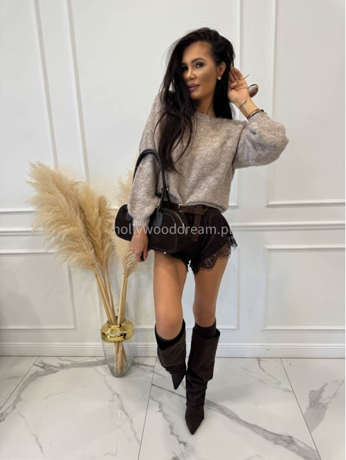 Czekoladowe spodenki satynowe wykończone koronką ISABELL 19 - photo #20