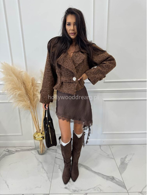 Czekoladowa spódnica asymetryczna mini z koronką MELANIA 19 - photo #20