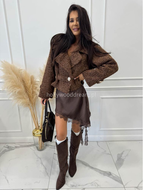 Czekoladowa spódnica asymetryczna mini z koronką MELANIA 19 - photo #21