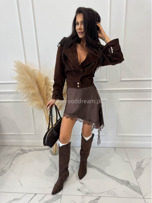 Czekoladowa spódnica asymetryczna mini z koronką MELANIA 19 - photo #22