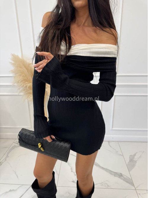 Czarna sukienka mini dzianinowa al'a hiszpanka ANKA 09 - photo #1