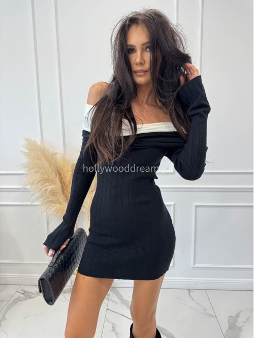 Czarna sukienka mini dzianinowa al'a hiszpanka ANKA 09 - photo #3
