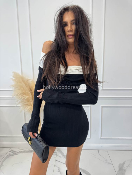 Czarna sukienka mini dzianinowa al'a hiszpanka ANKA 09 - photo #4