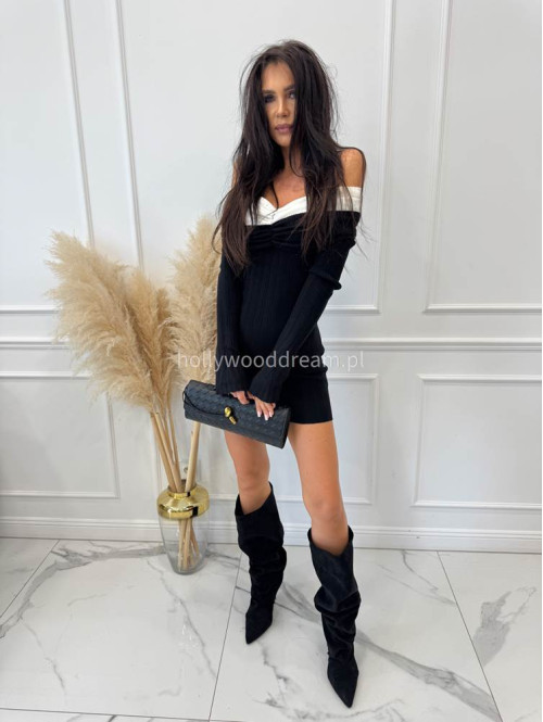 Czarna sukienka mini dzianinowa al'a hiszpanka ANKA 09 - photo #7