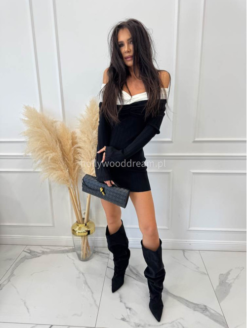 Czarna sukienka mini dzianinowa al'a hiszpanka ANKA 09 - photo #8