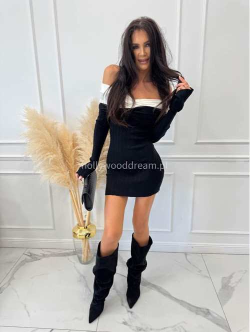 Czarna sukienka mini dzianinowa al'a hiszpanka ANKA 09 - photo #11