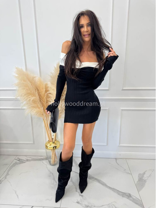 Czarna sukienka mini dzianinowa al'a hiszpanka ANKA 09 - photo #12