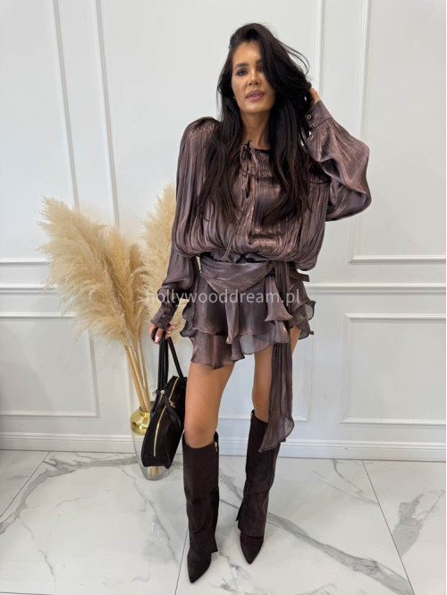 Czekoladowa sukienka z lejącego i połyskującego materiału JULIA 09 - photo #1