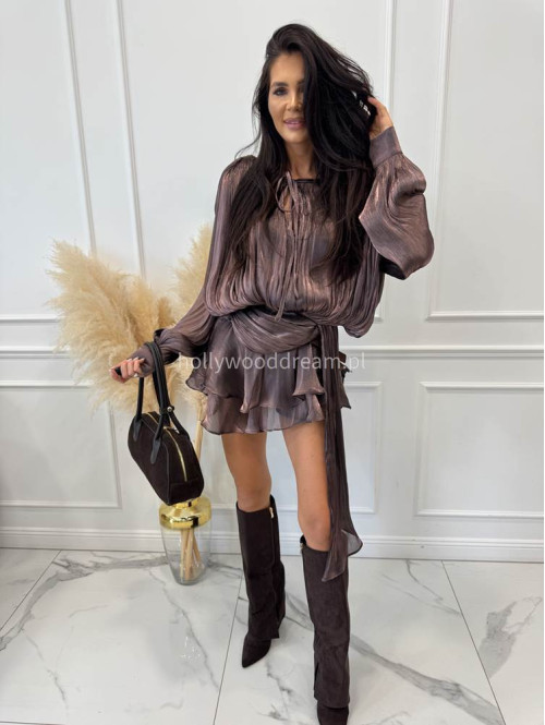 Czekoladowa sukienka z lejącego i połyskującego materiału JULIA 09 - photo #5
