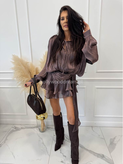 Czekoladowa sukienka z lejącego i połyskującego materiału JULIA 09 - photo #6