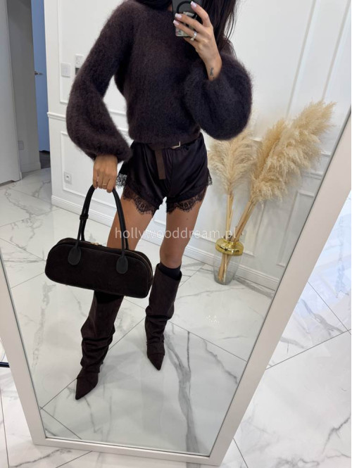 Ciemno czekoladowy Sweter moherowy z poszerzanymi rękawami WALENCJA 52 - photo #5