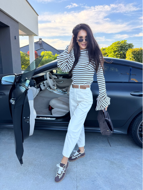 Kremowe spodnie jeans z paskiem Fobis 24 - photo #44